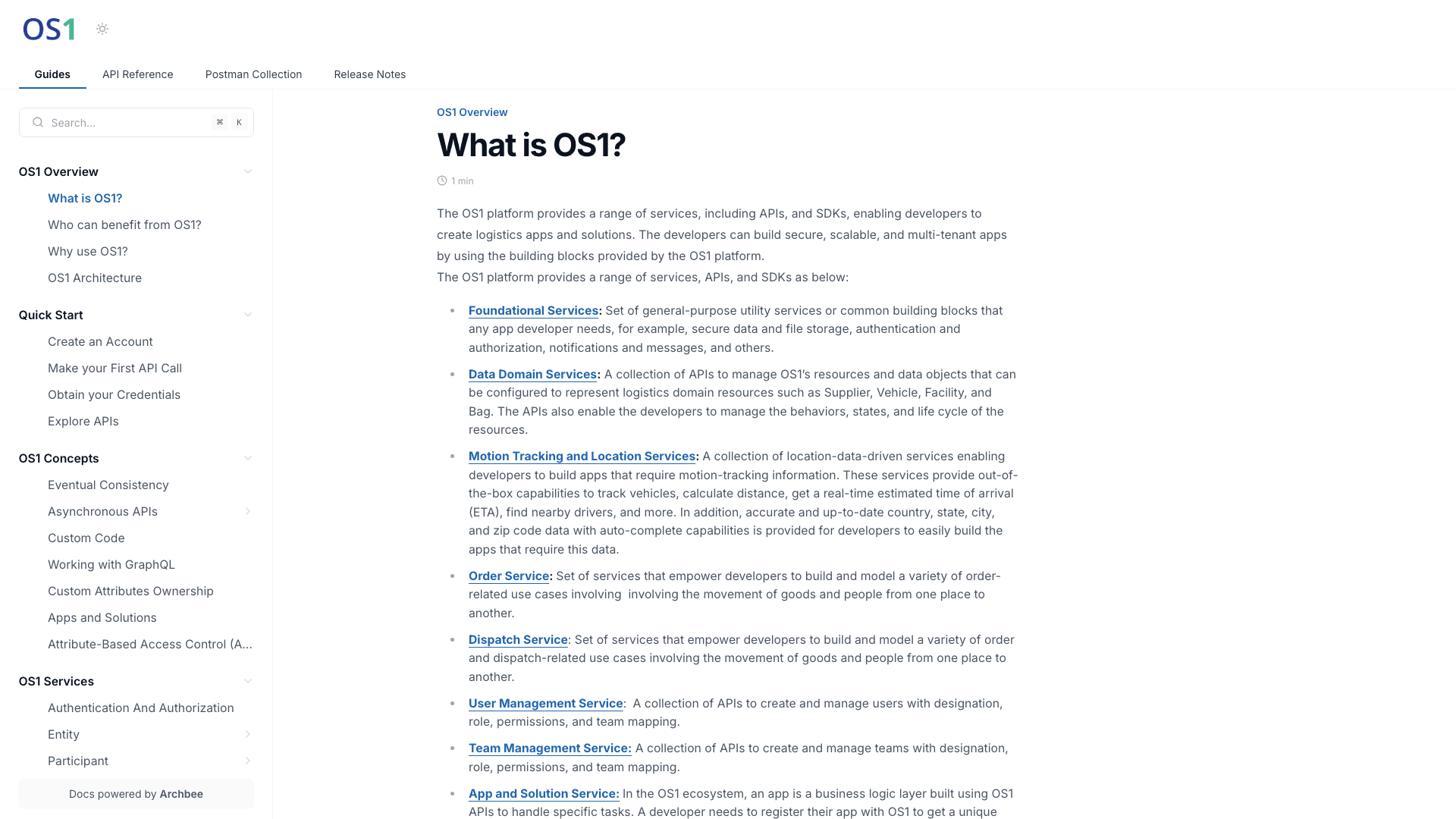 Getos1 documentation portal desktop view
