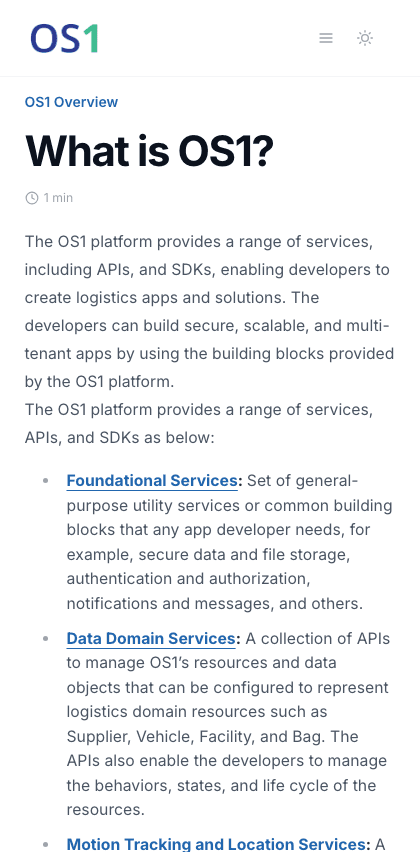 Getos1 documentation portal mobile view