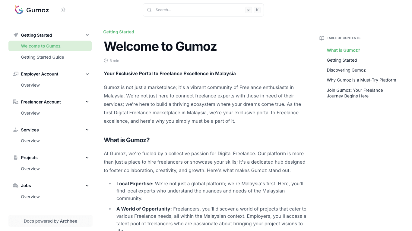 Gumoz documentation portal