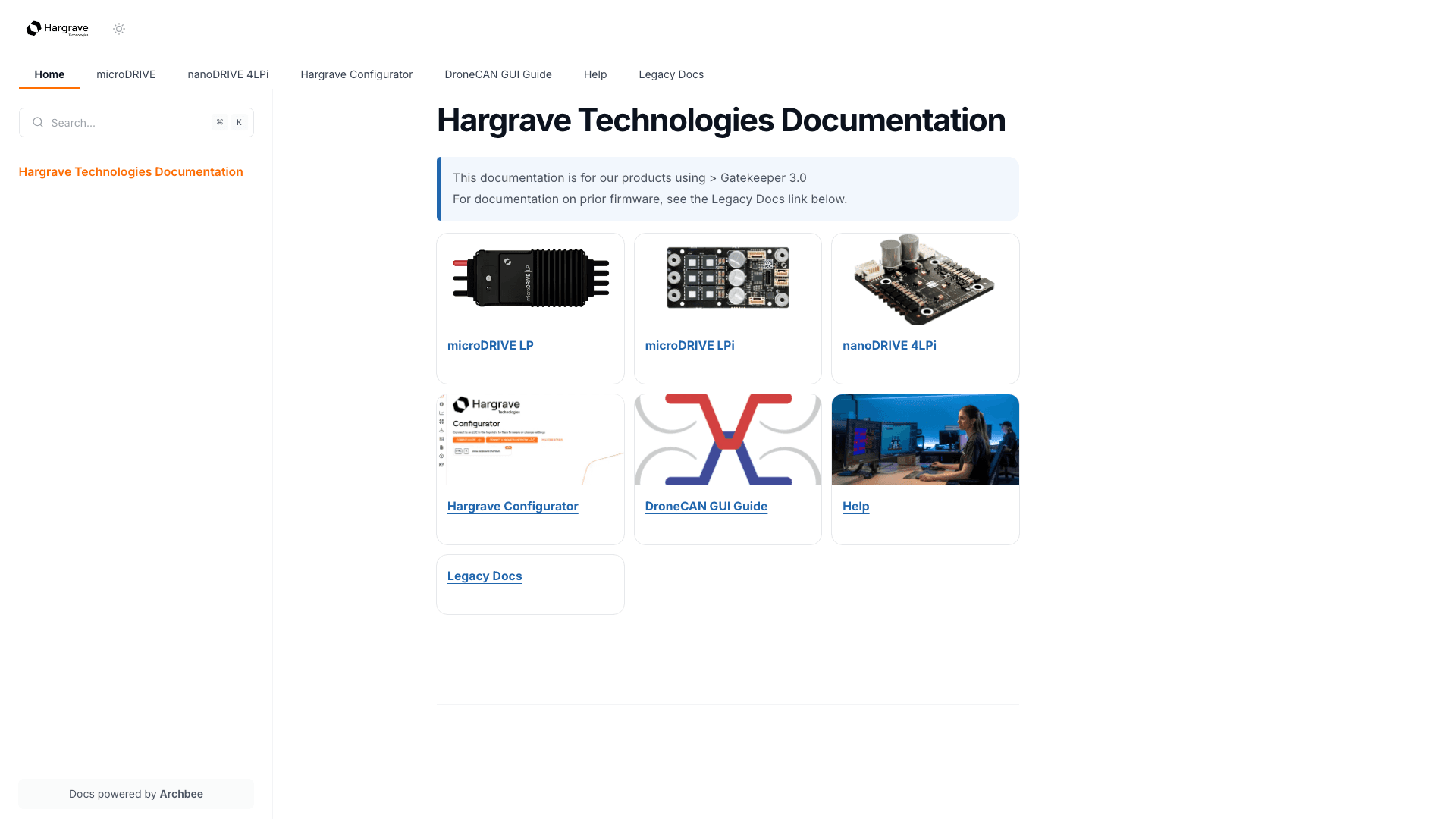 HargraveTechnologies documentation portal desktop view