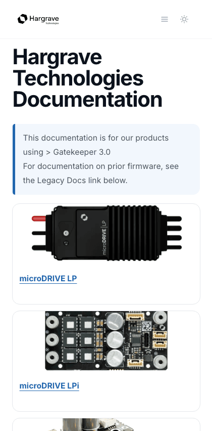 HargraveTechnologies documentation portal mobile view