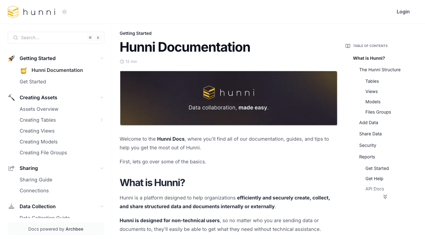 Hunni documentation portal