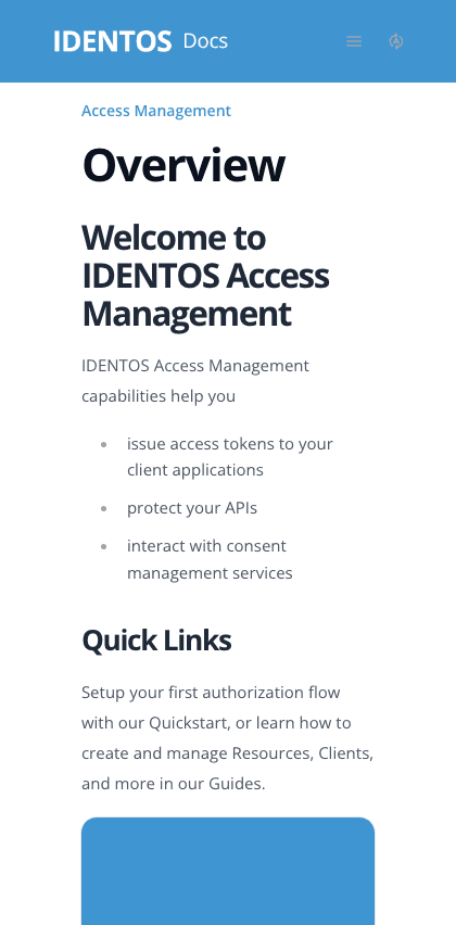 Identos documentation portal mobile view