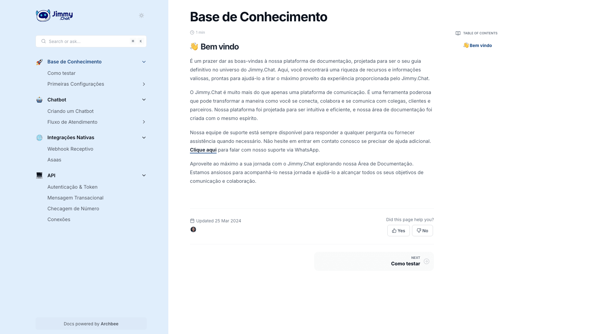 Jimmy documentation portal desktop view