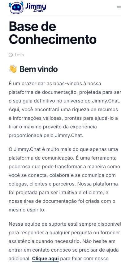 Jimmy documentation portal mobile view