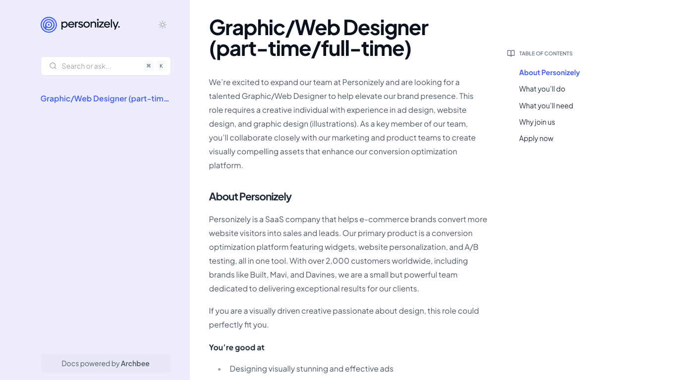 Jobs documentation portal