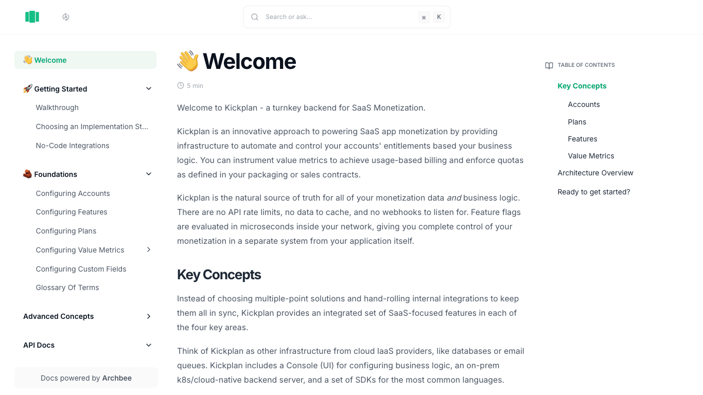 Kickplan documentation portal