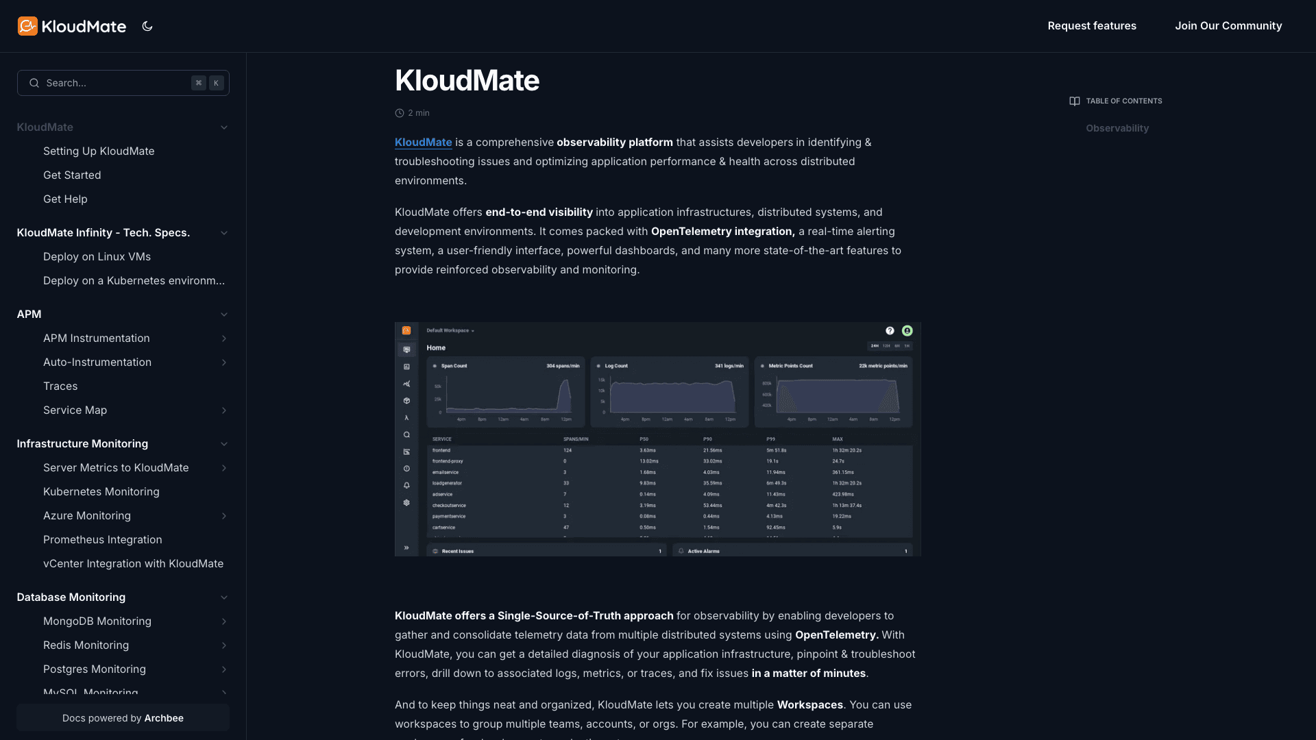 Kloud Mate documentation portal desktop view