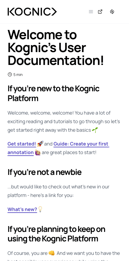 Kognic documentation portal mobile view