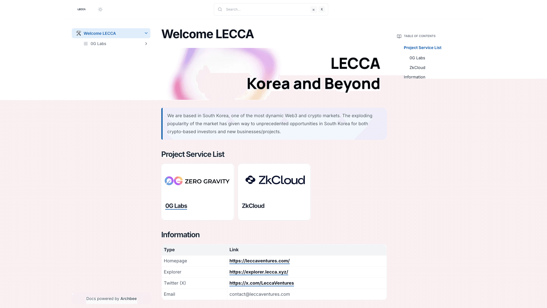Lecca documentation portal desktop view