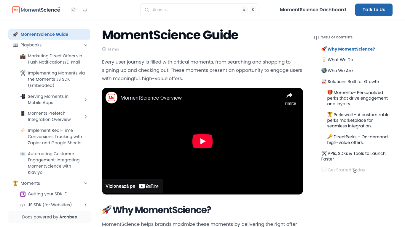 MomentScience documentation portal