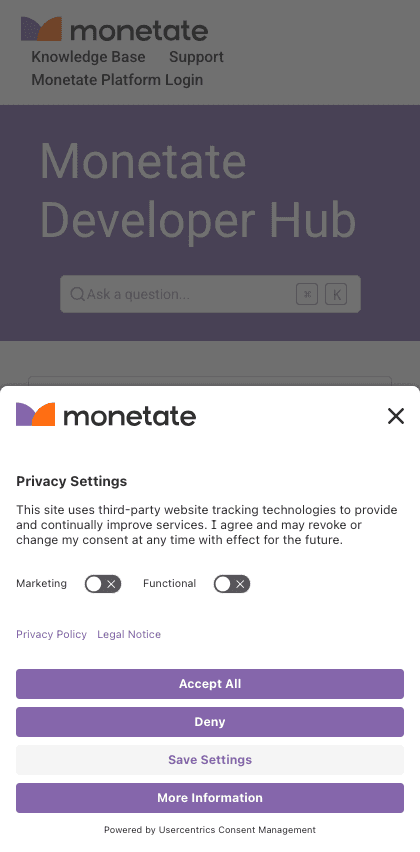 Monetate documentation portal mobile view