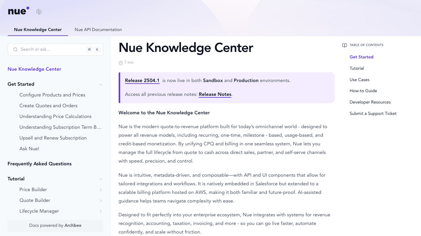 Nue documentation portal