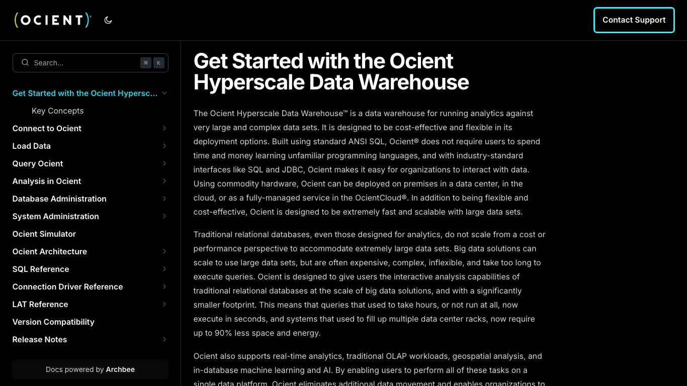 Ocient documentation portal