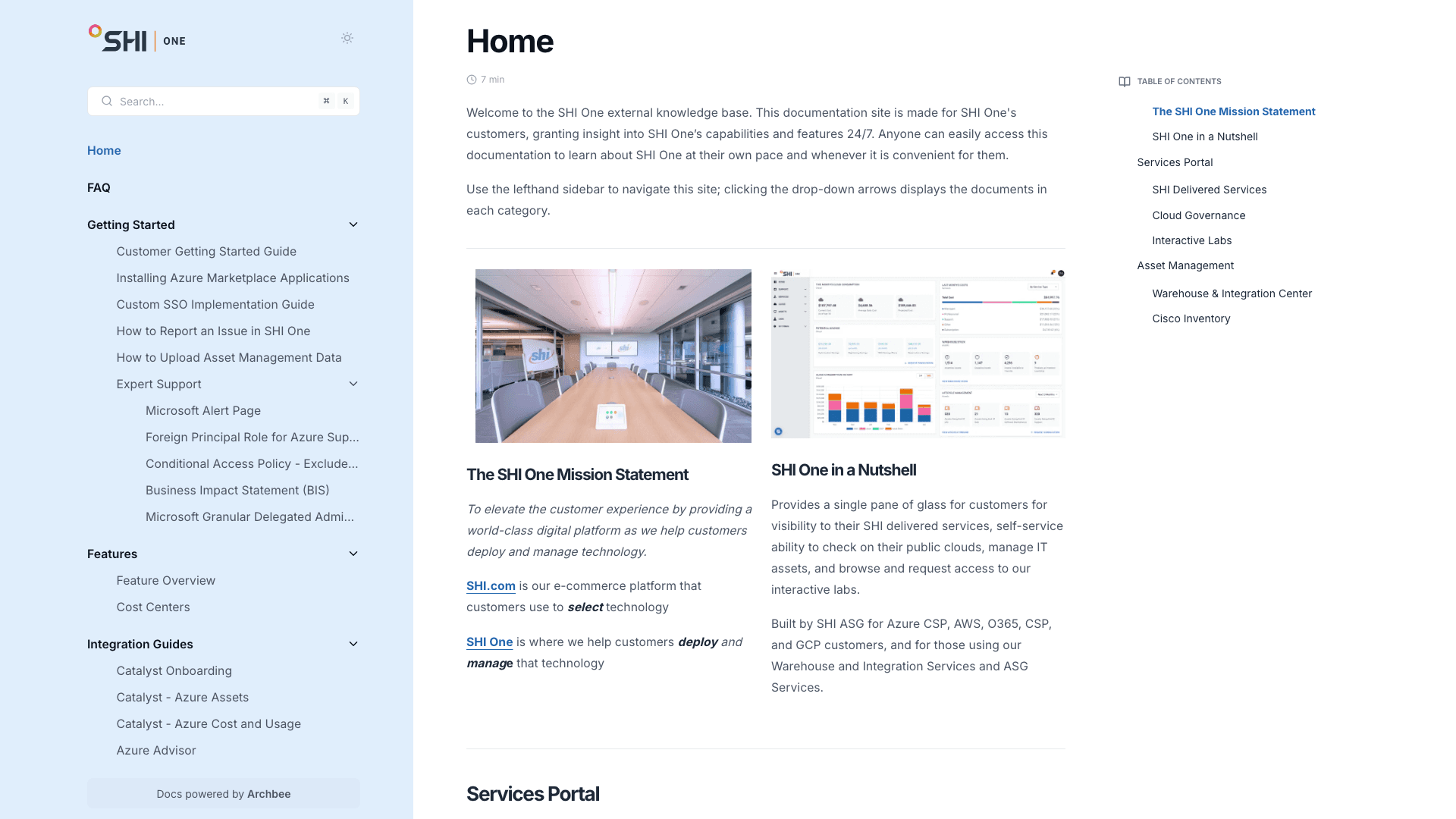 One documentation portal desktop view