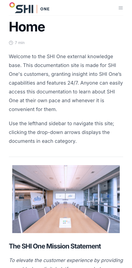 One documentation portal mobile view