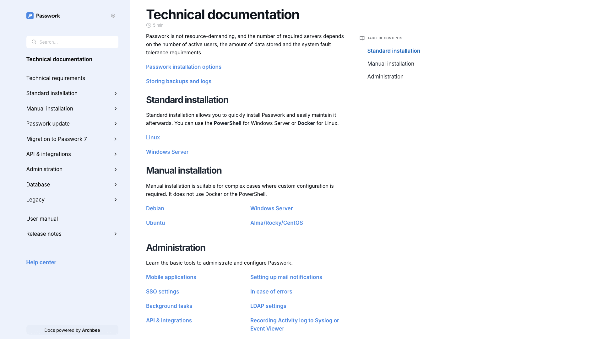 Passwork documentation portal desktop view