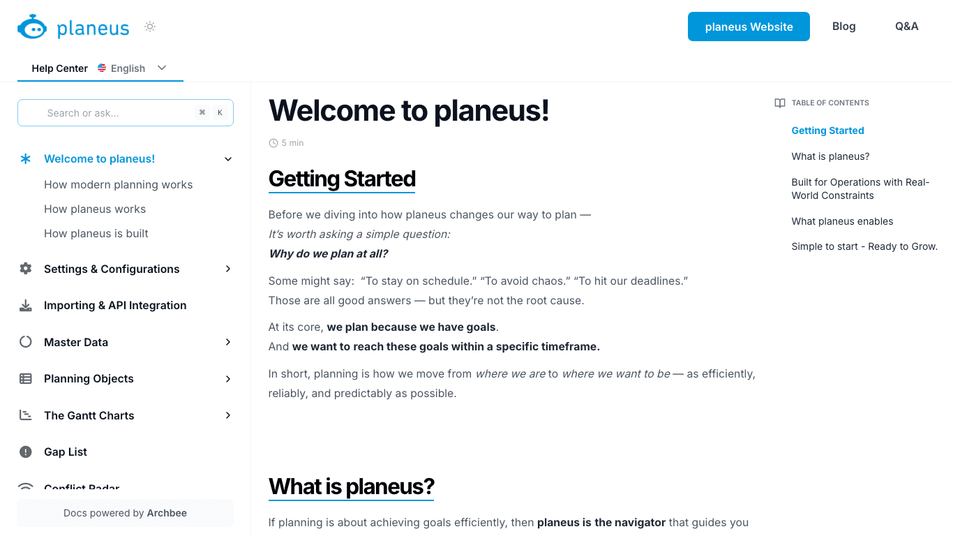 Planeus Solutions documentation portal