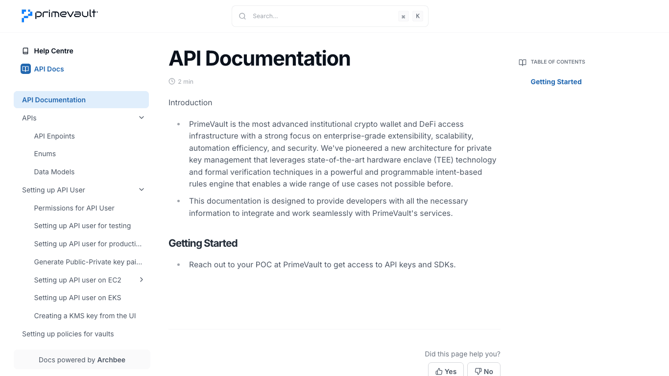 primevault documentation portal