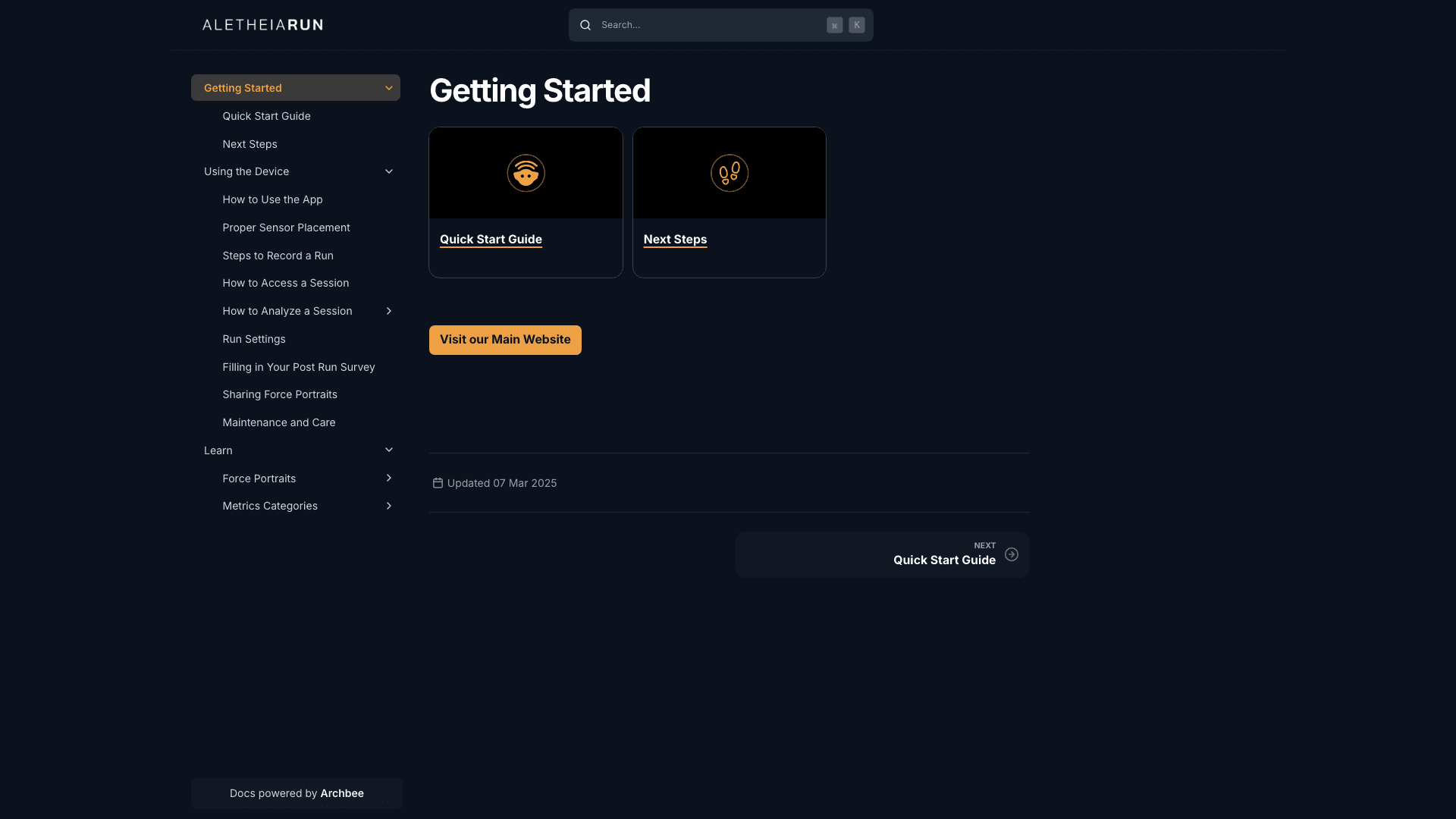 Project Dasein documentation portal desktop view