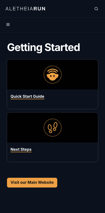 Project Dasein documentation portal mobile view