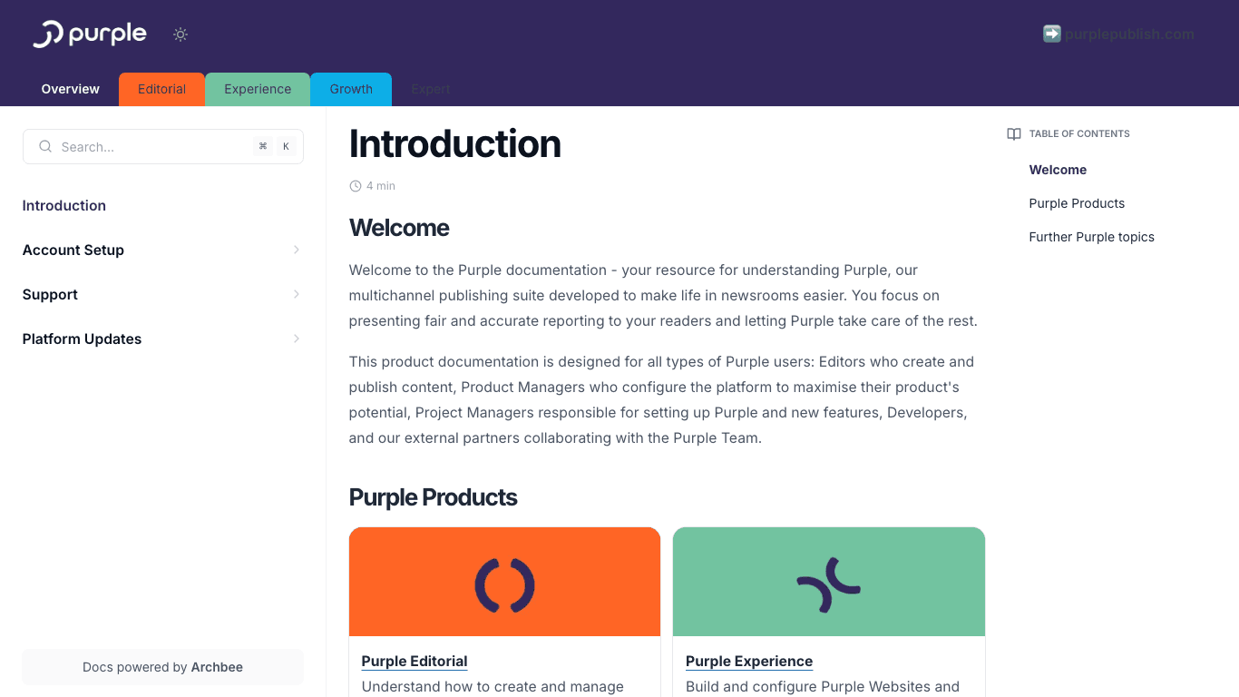 PurplePublish documentation portal