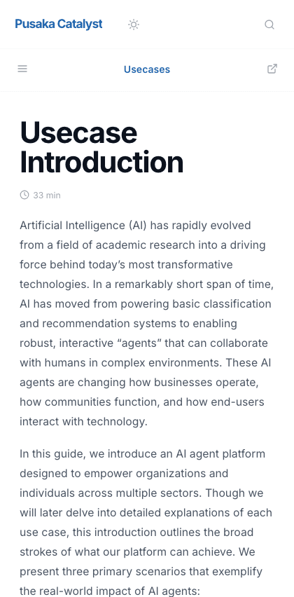 Pusaka documentation portal mobile view