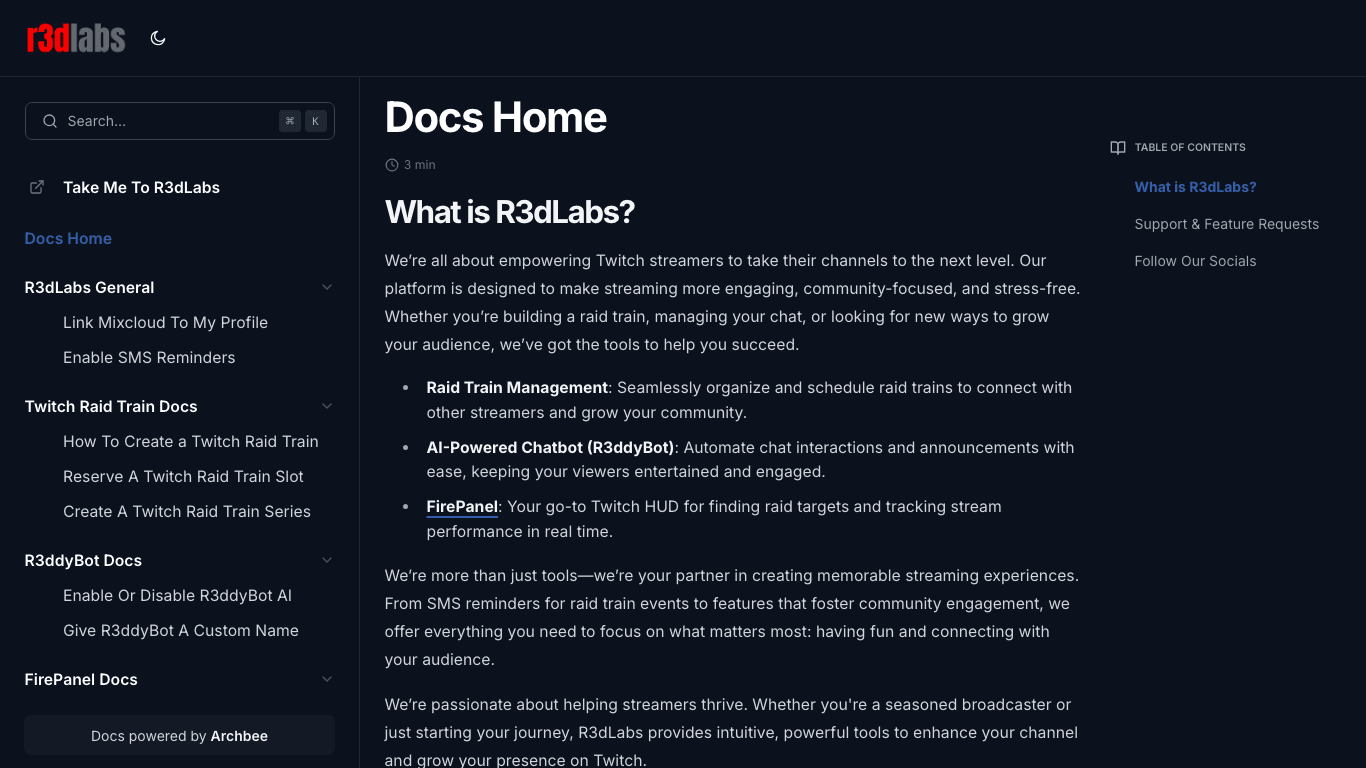 R3dlabs documentation portal
