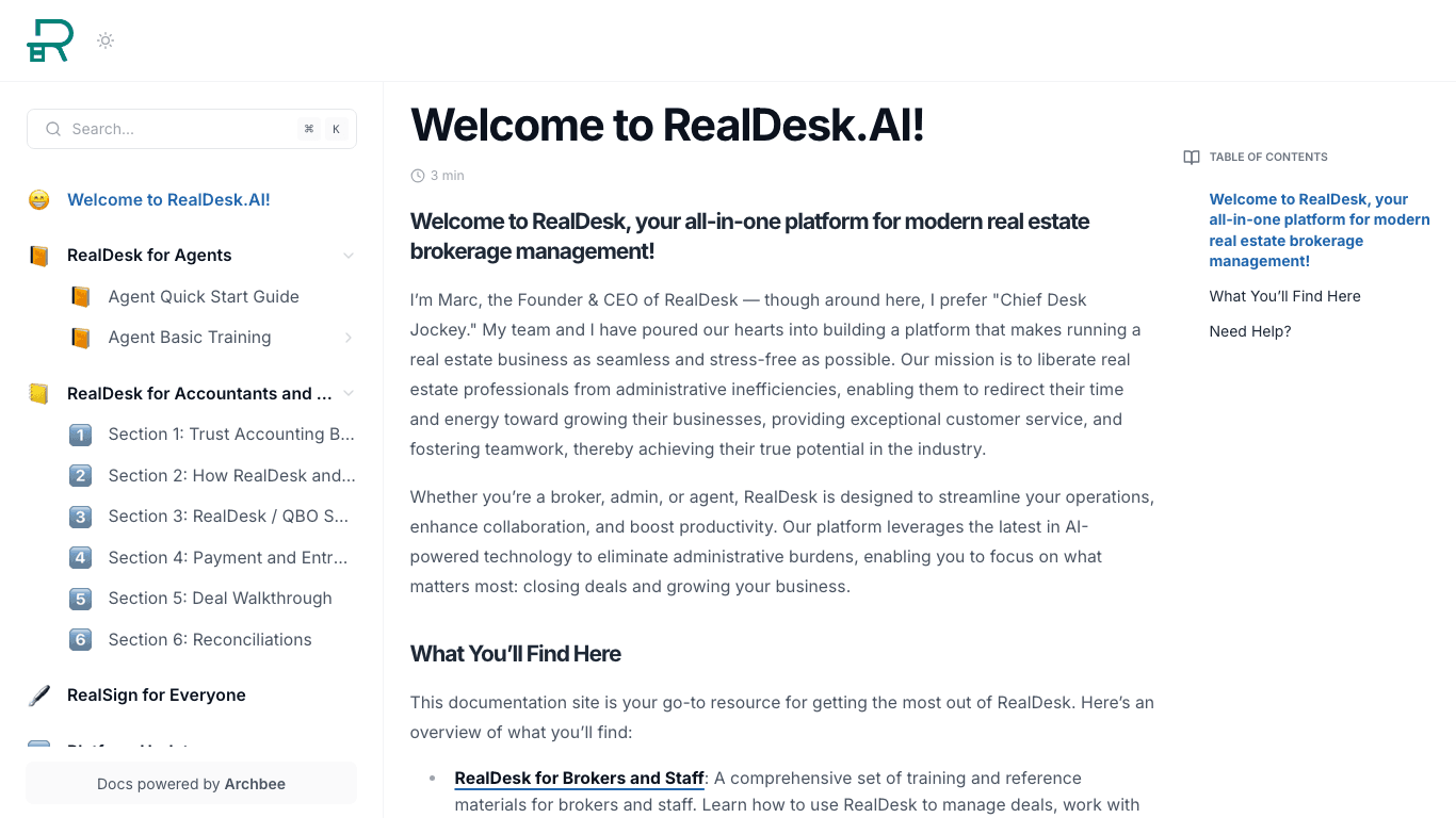 RealdeskAI documentation portal