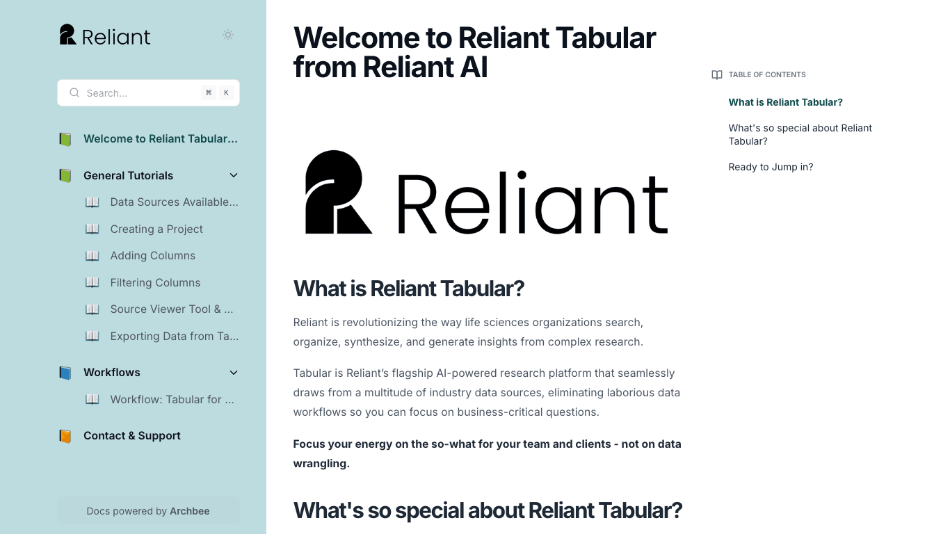 Reliant documentation portal