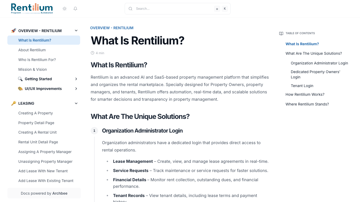Rentilium documentation portal