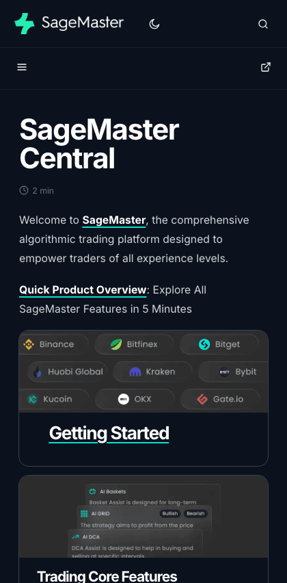 SageMaster documentation portal mobile view