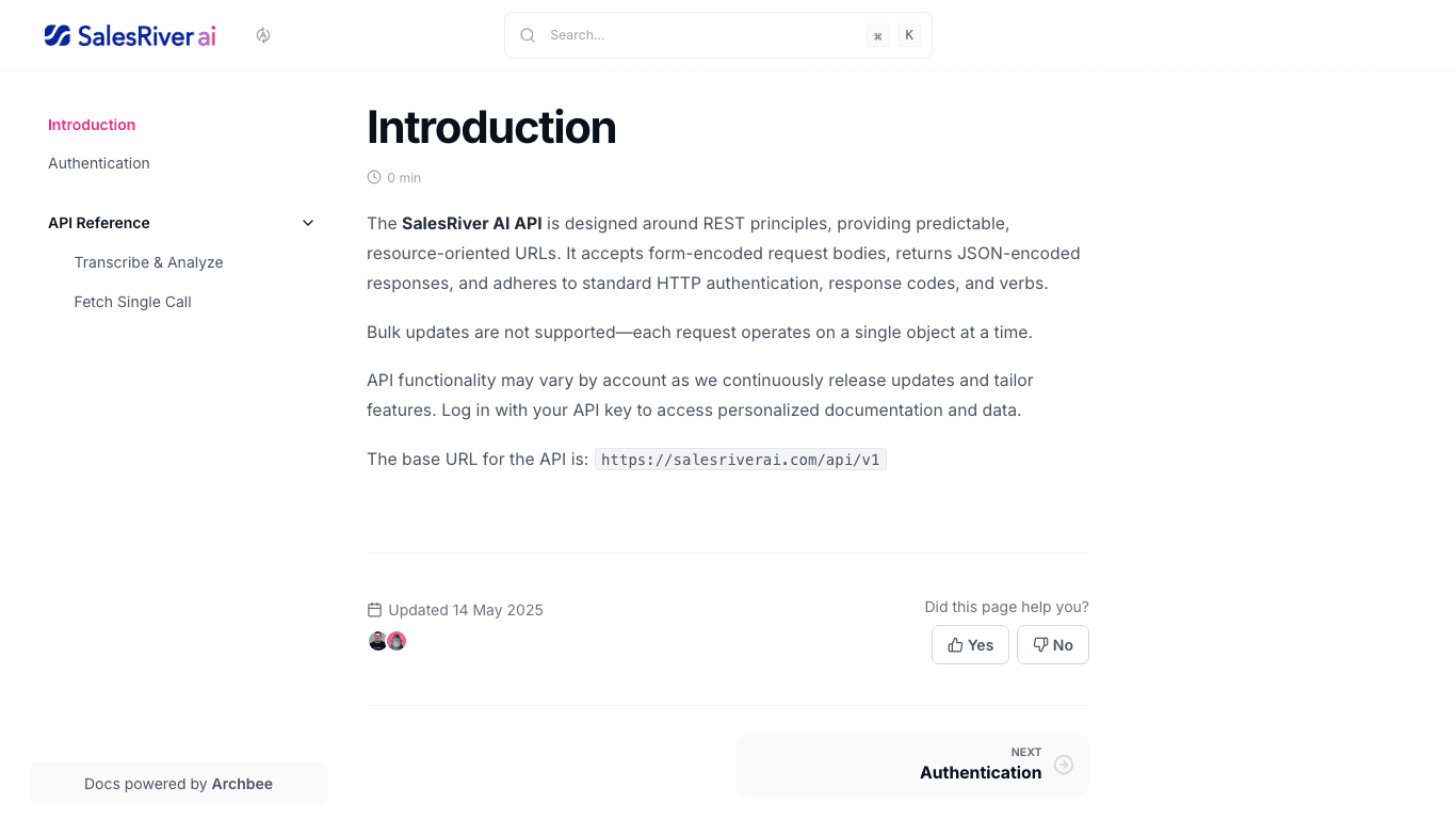SalesRiver documentation portal