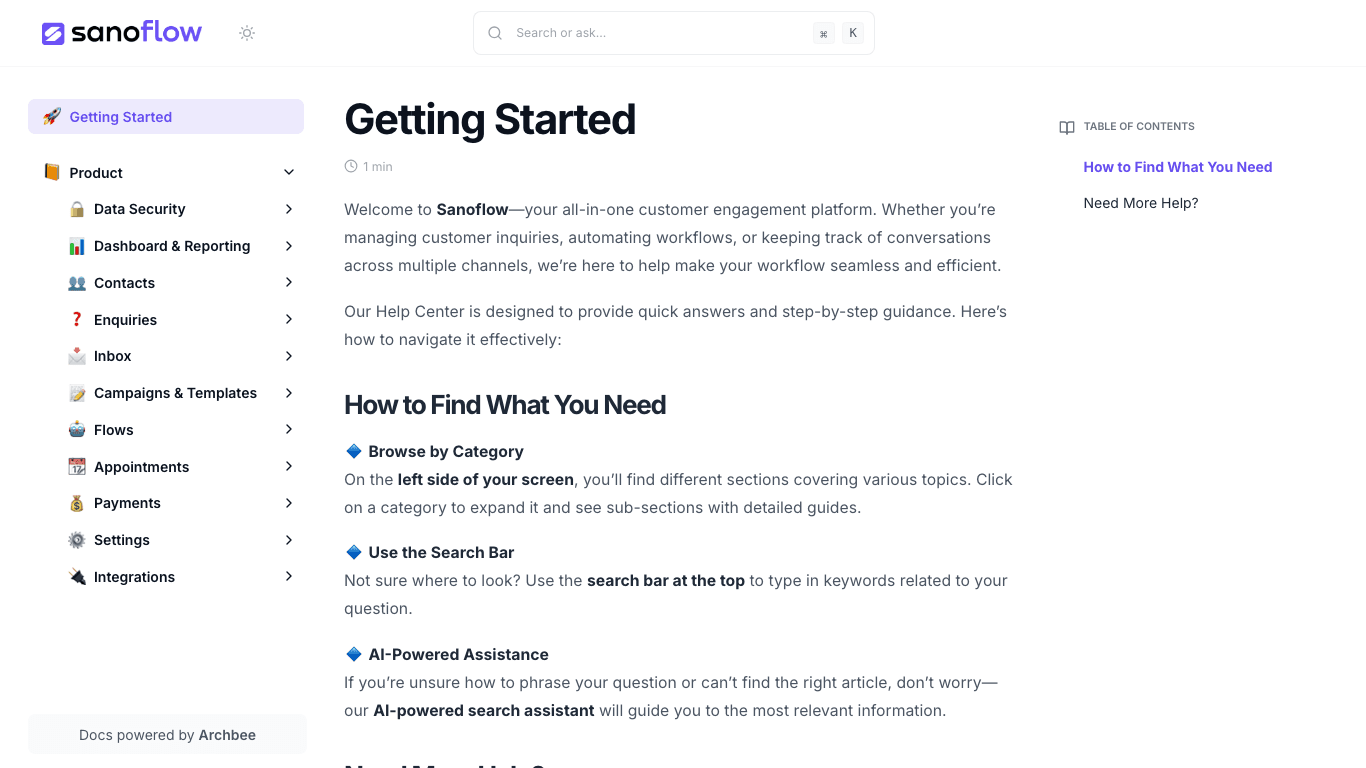 Sanoflow documentation portal