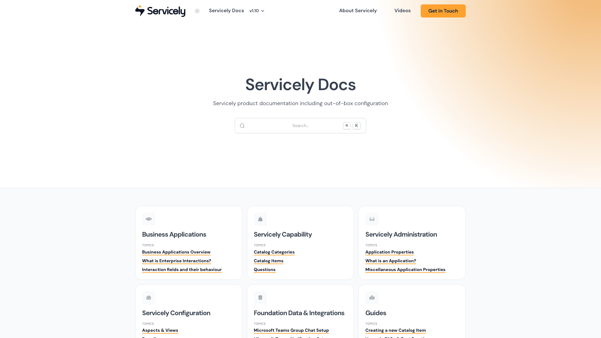 Servicely documentation portal desktop view