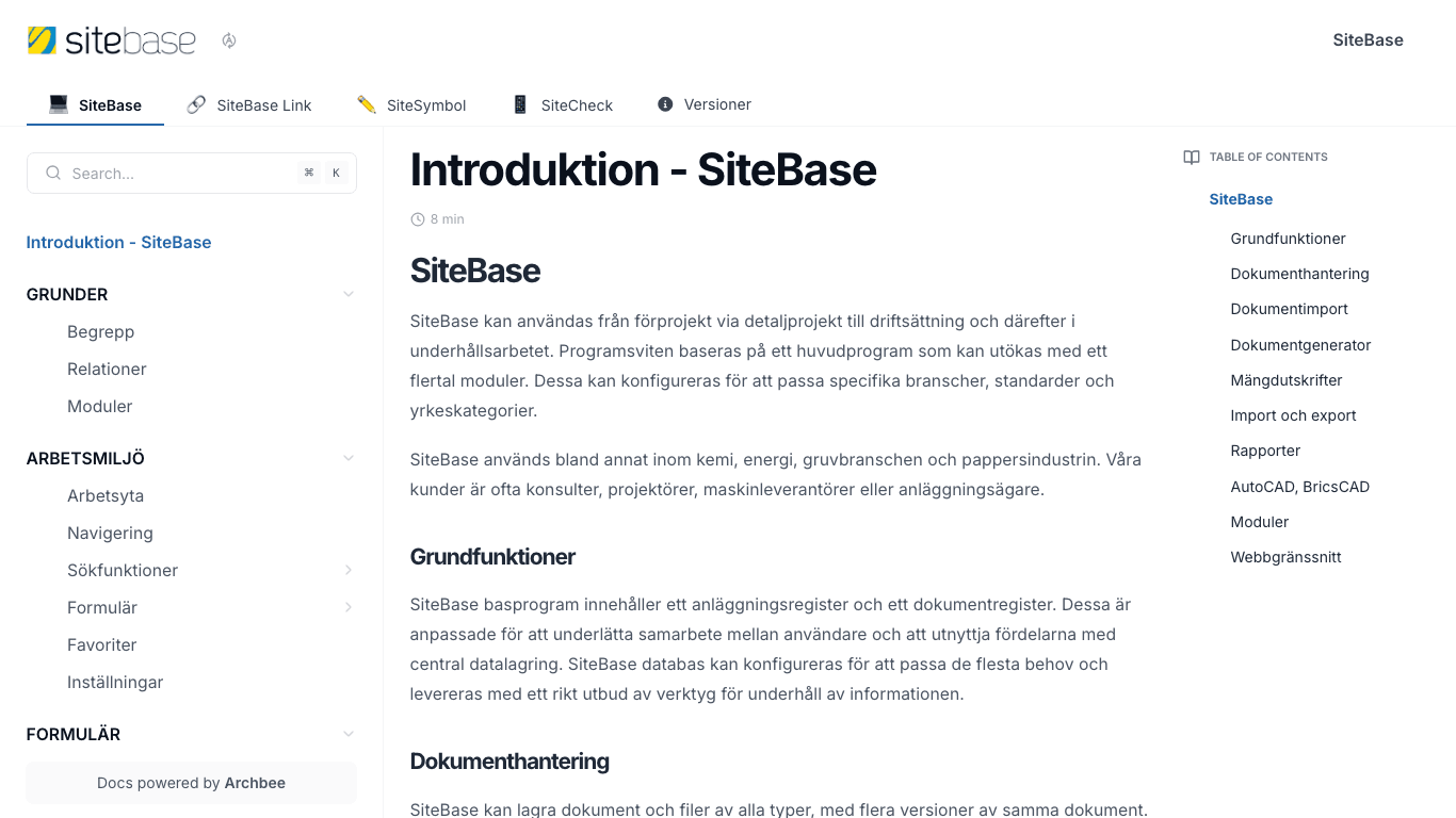 Sitebase documentation portal