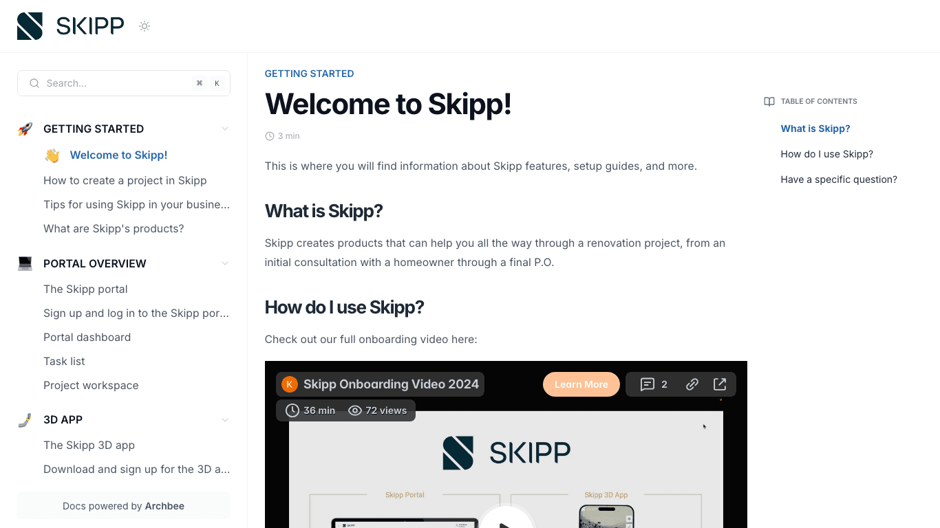 Skipp documentation portal