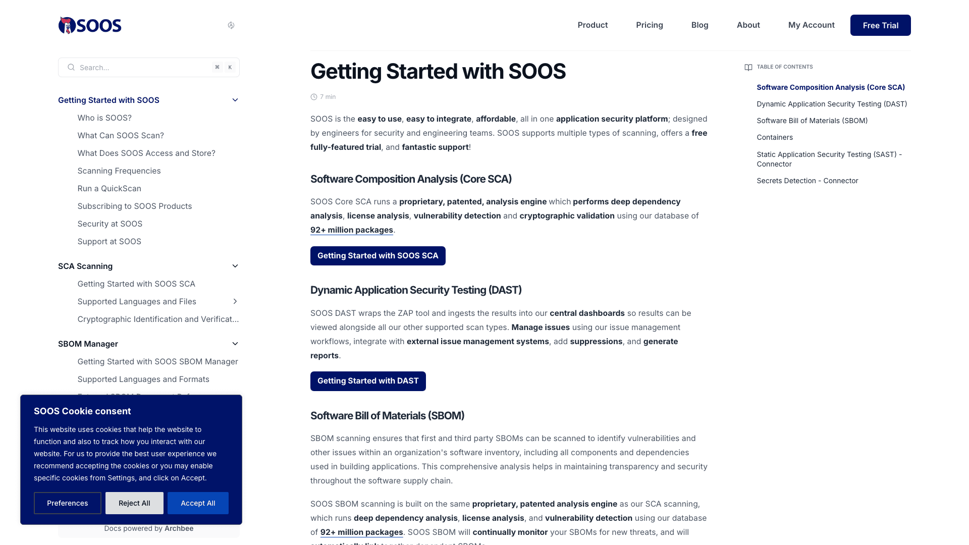 Soos documentation portal desktop view