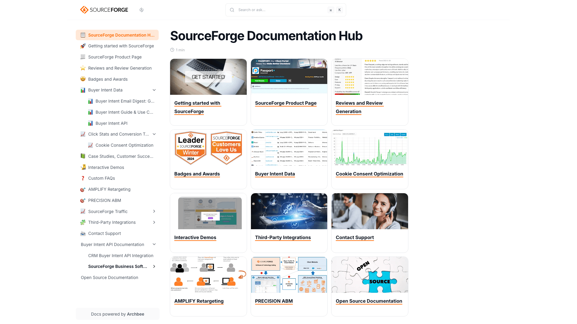 SourceForge documentation portal desktop view