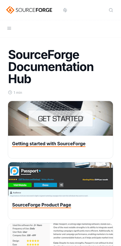 SourceForge documentation portal mobile view