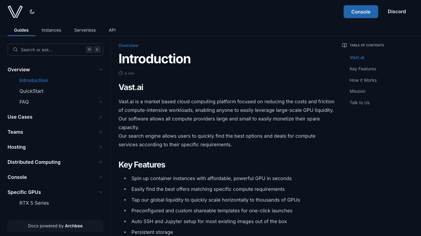 Vast documentation portal