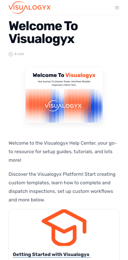 Visualogyx documentation portal mobile view