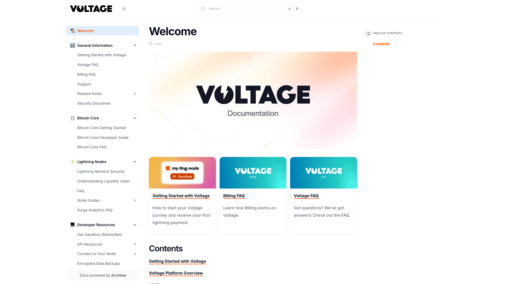 Voltage documentation portal desktop view