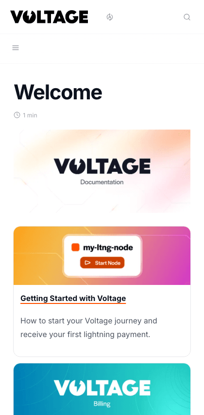 Voltage documentation portal mobile view