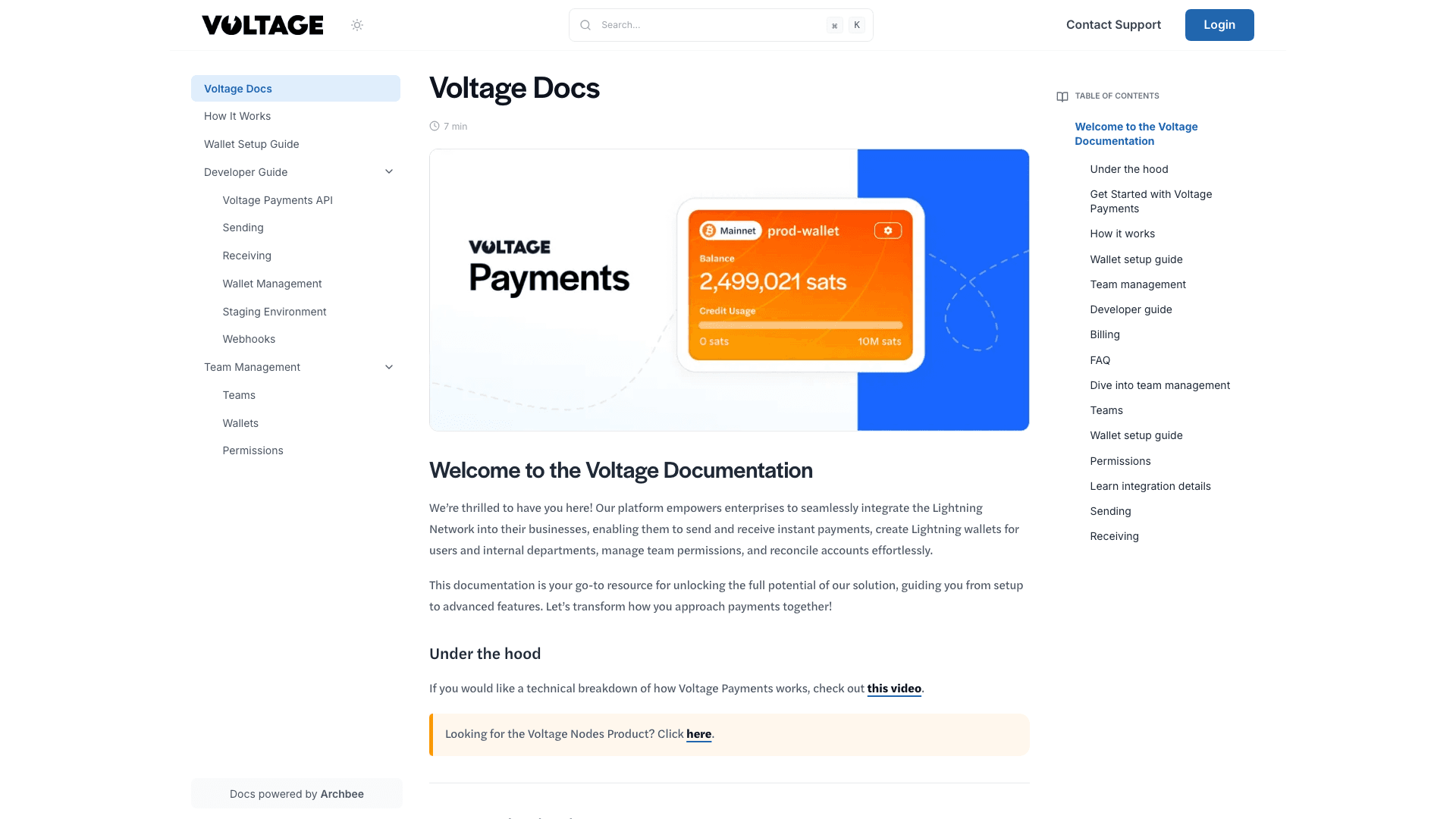 VoltageAPI documentation portal desktop view