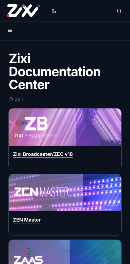 Zixi documentation portal mobile view
