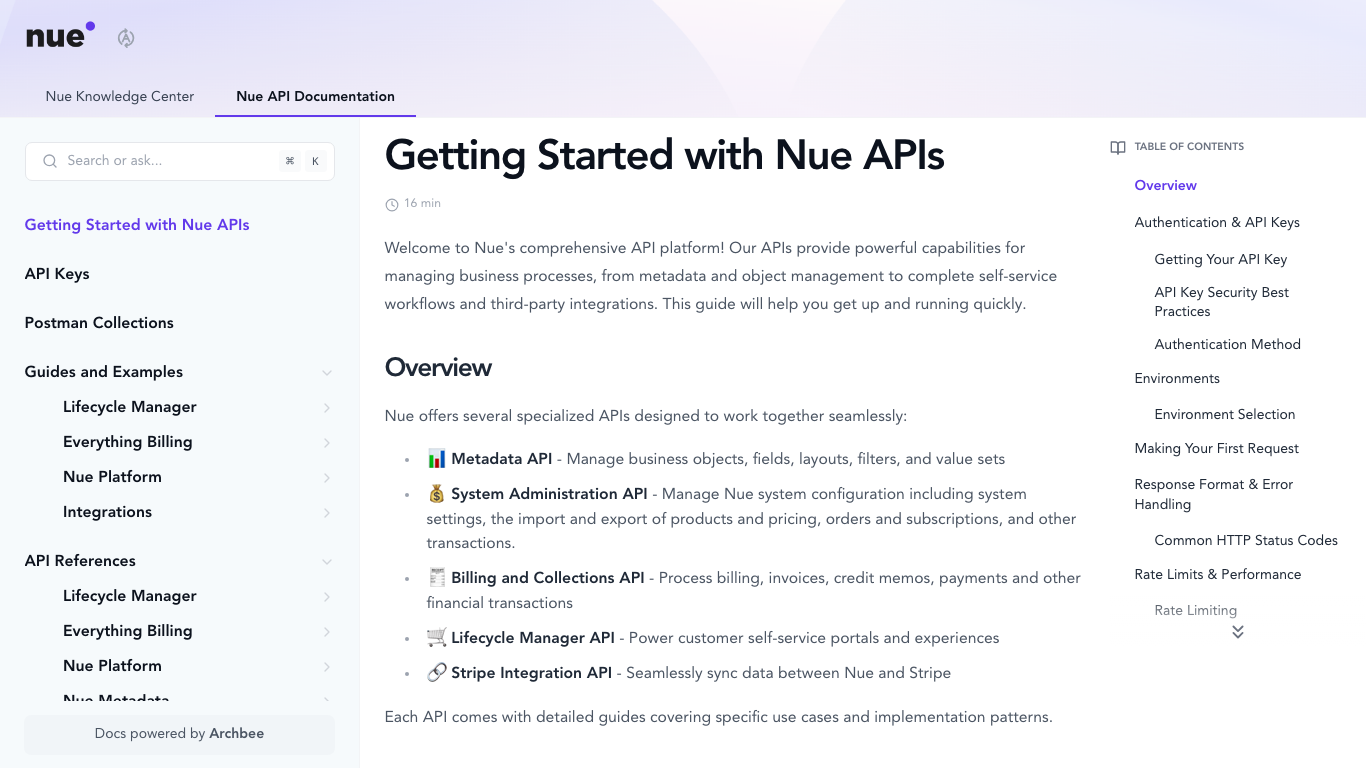 Nue API Docs | Documentation Portals built with Archbee