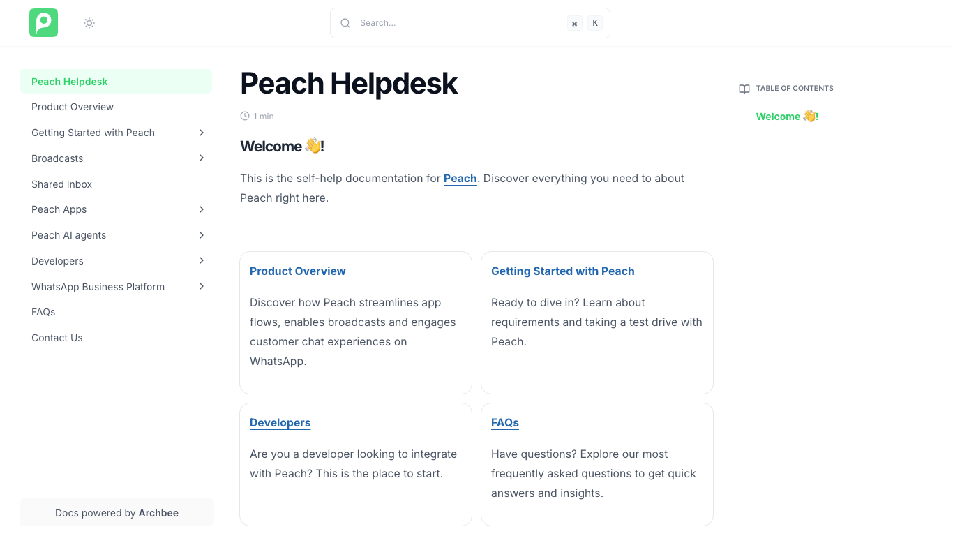 Peach | Documentation Portals built with Archbee
